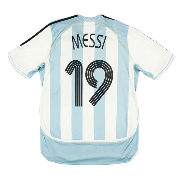 Camisa Retrô Argentina I Messi #19 2006 - Torcedor Masculina - Branco e Azul